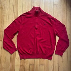 Ralph Lauren Polo Pima Cotton Red Quarter Zip Sweater Mens XL